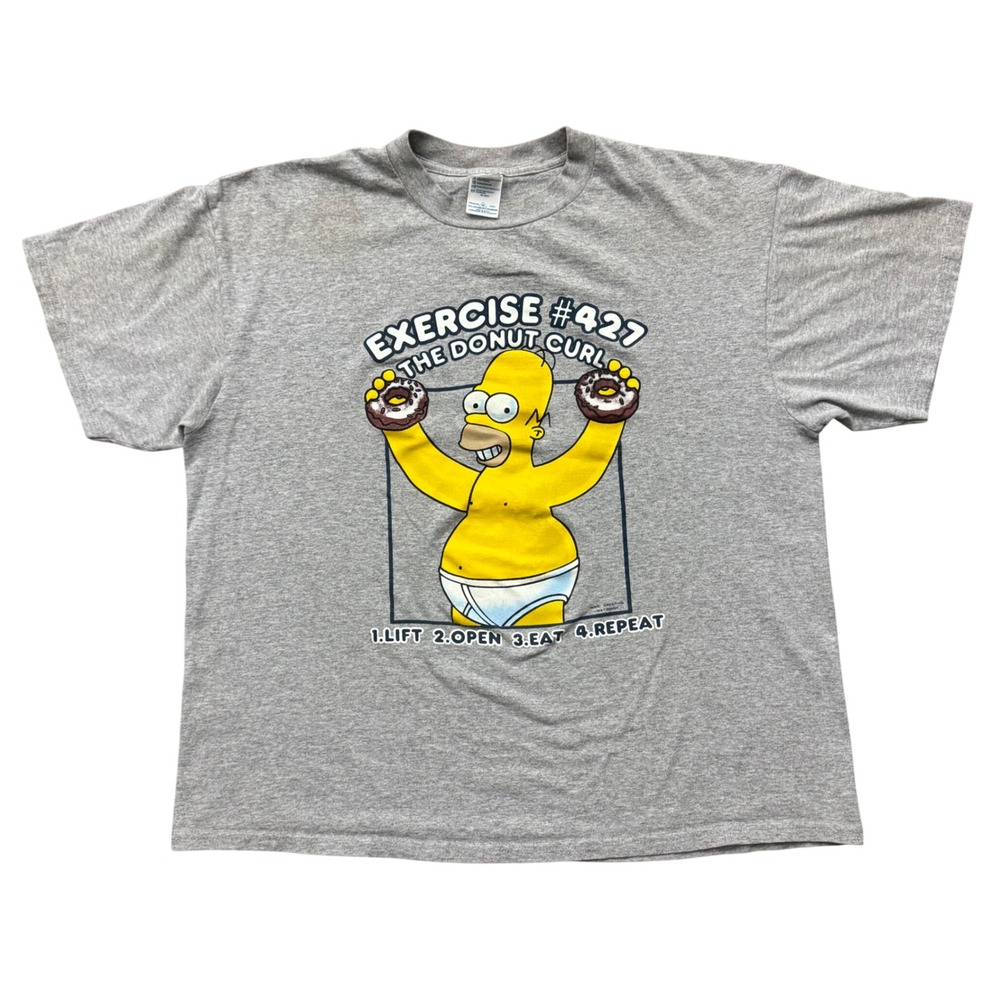 Vintage Y2K 2002 The Simpsons Homer The Donut Curl T-Shirt Gray XL